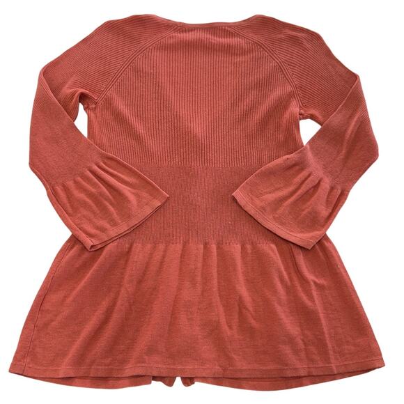 J.Jill Cardigan Women Small Orange Ribbed Knit Belle Sleeve Boho Preppy Silk - Picture 2 of 7
